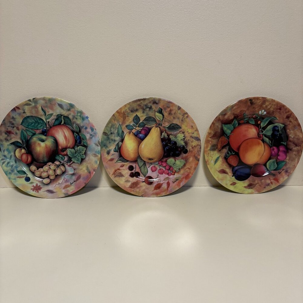1855 Email de Limoges I Godinger Salad Dessert Plates Fruits 7.5" set of 3